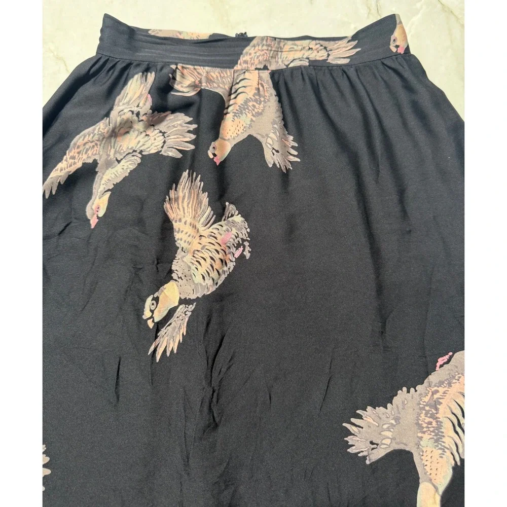Tucker Gaby Basora Black Bird Print Silk Maxi Skirt Womens XS High Waist Boho